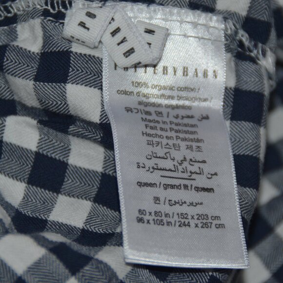 3 pc set Pottery Barn Navy Blue/White Gingham Check QUEEN Sheets: FLAT, FITTED, - Picture 4 of 6